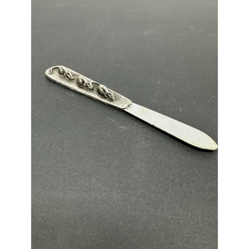 Vintage 1977 Metzke Pewter Three Mice Letter Opener Desk Accessory 4.75 Inch